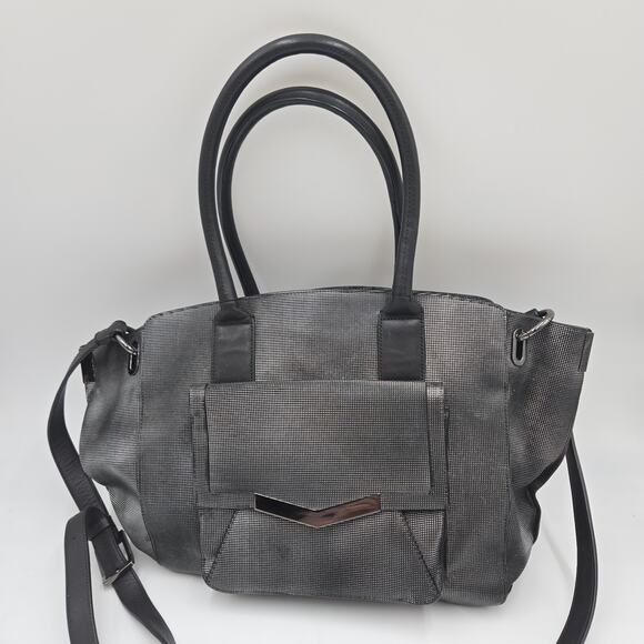 Time's Arrow Women Gray Large Leather Satchel Over The Shoulder Top Handle - Picture 2 of 13